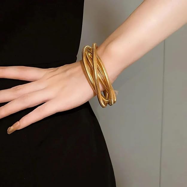 Premium Gold Coil Wrap Bracelet – Anti Tarnish Flexible Multi-Layer Bangle