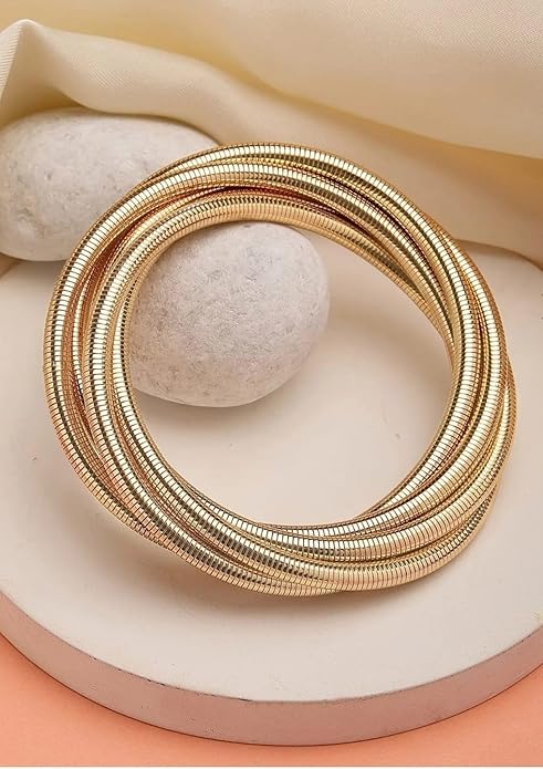 Premium Gold Coil Wrap Bracelet – Anti Tarnish Flexible Multi-Layer Bangle