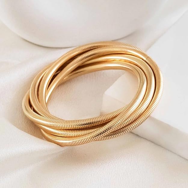 Premium Gold Coil Wrap Bracelet – Anti Tarnish Flexible Multi-Layer Bangle