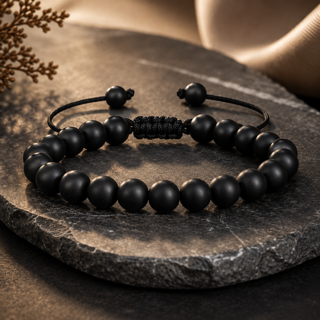 Adjustable Black Onyx Beads Bracelet for Men & Women | Handmade Unisex Bracelet