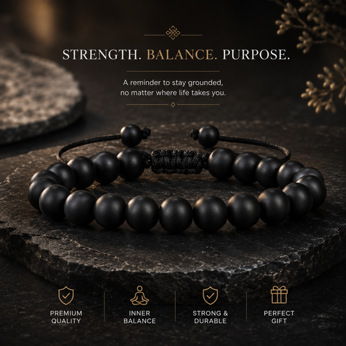 Adjustable Black Onyx Beads Bracelet for Mens | Handmade Unisex Bracelet