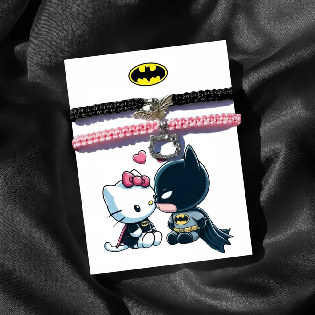Batman × Hello Kitty Couple Thread Bracelet | Cute Superhero Matching Love Bracelets for Couples – Ashwear