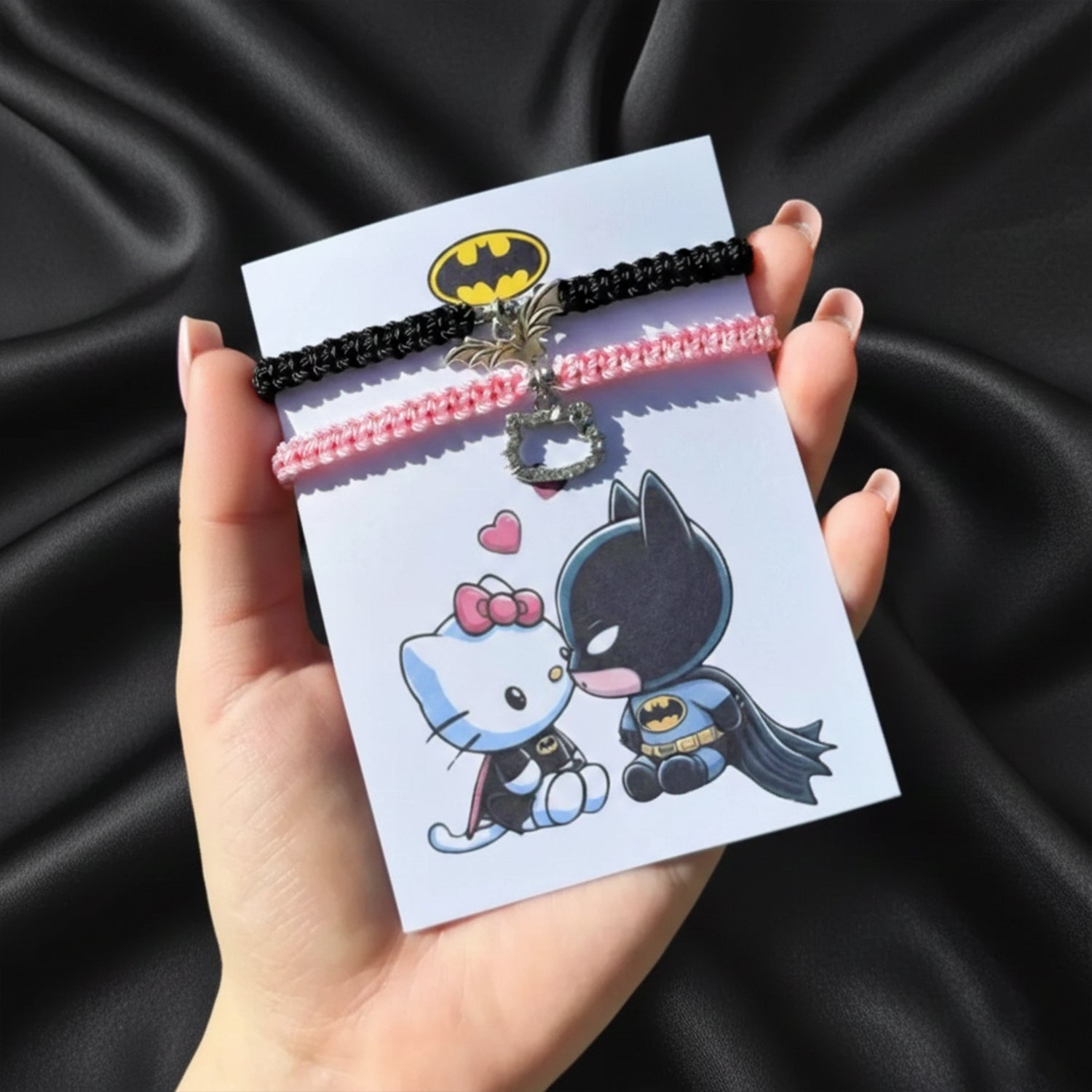 Batman × Hello Kitty Couple Thread Bracelet | Cute Superhero Matching Love Bracelets for Couples – Ashwear