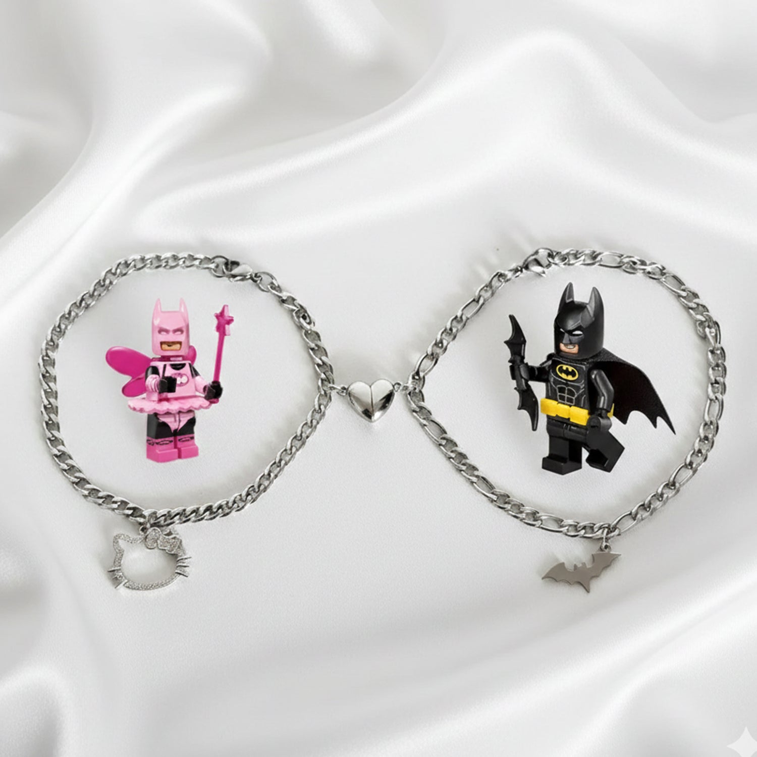 Batman × Hello Kitty Couple Chain Bracelet | Cute LEGO-Style Matching Love Bracelets for Couples – Ashwear