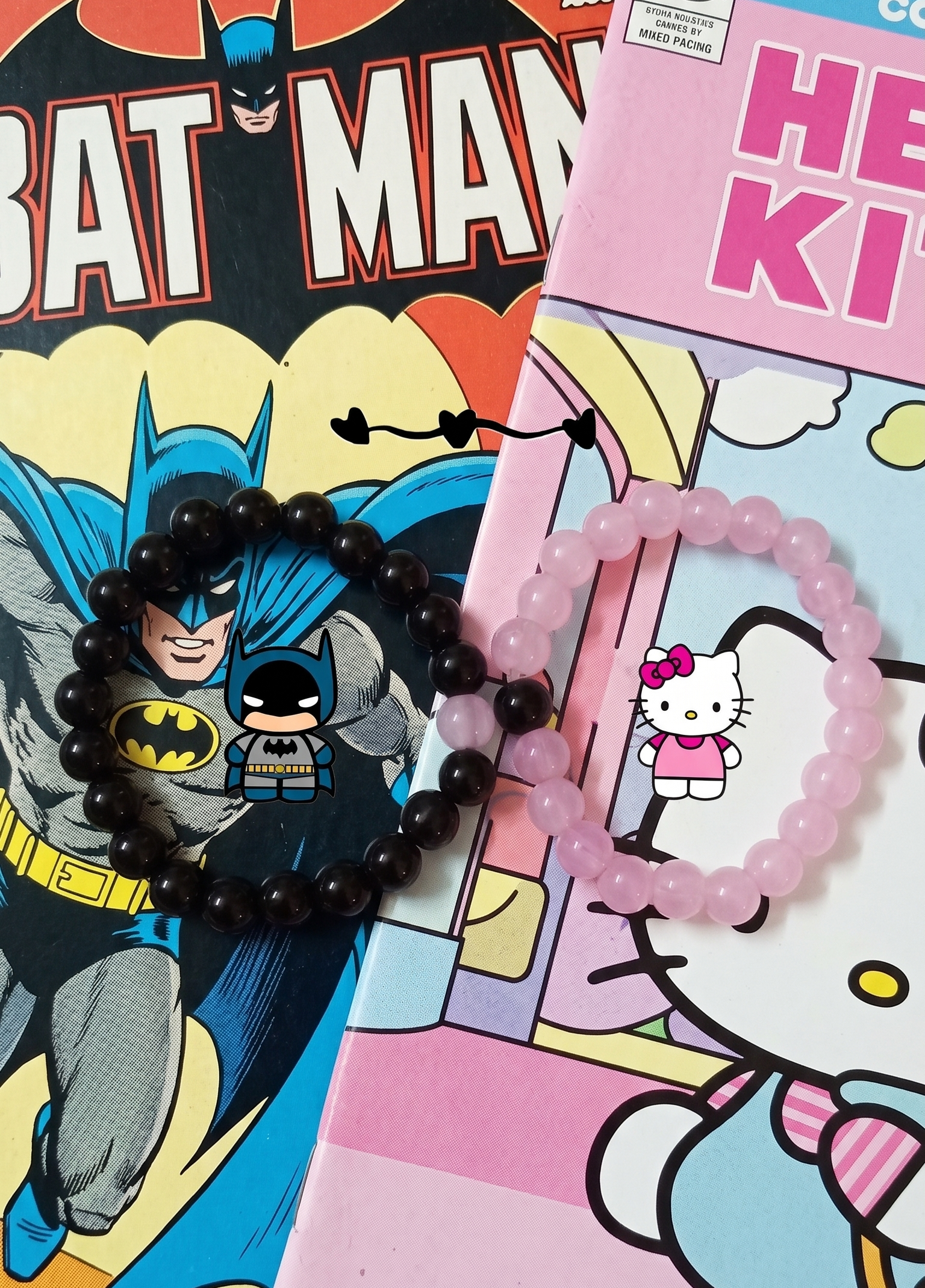 Batman & Hello Kitty Matching Couple Bead Bracelets for Couples