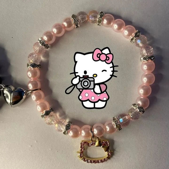 Batman & Hello Kitty Magnetic Matching Bracelets for Couples – Beaded Heart Connector Set2