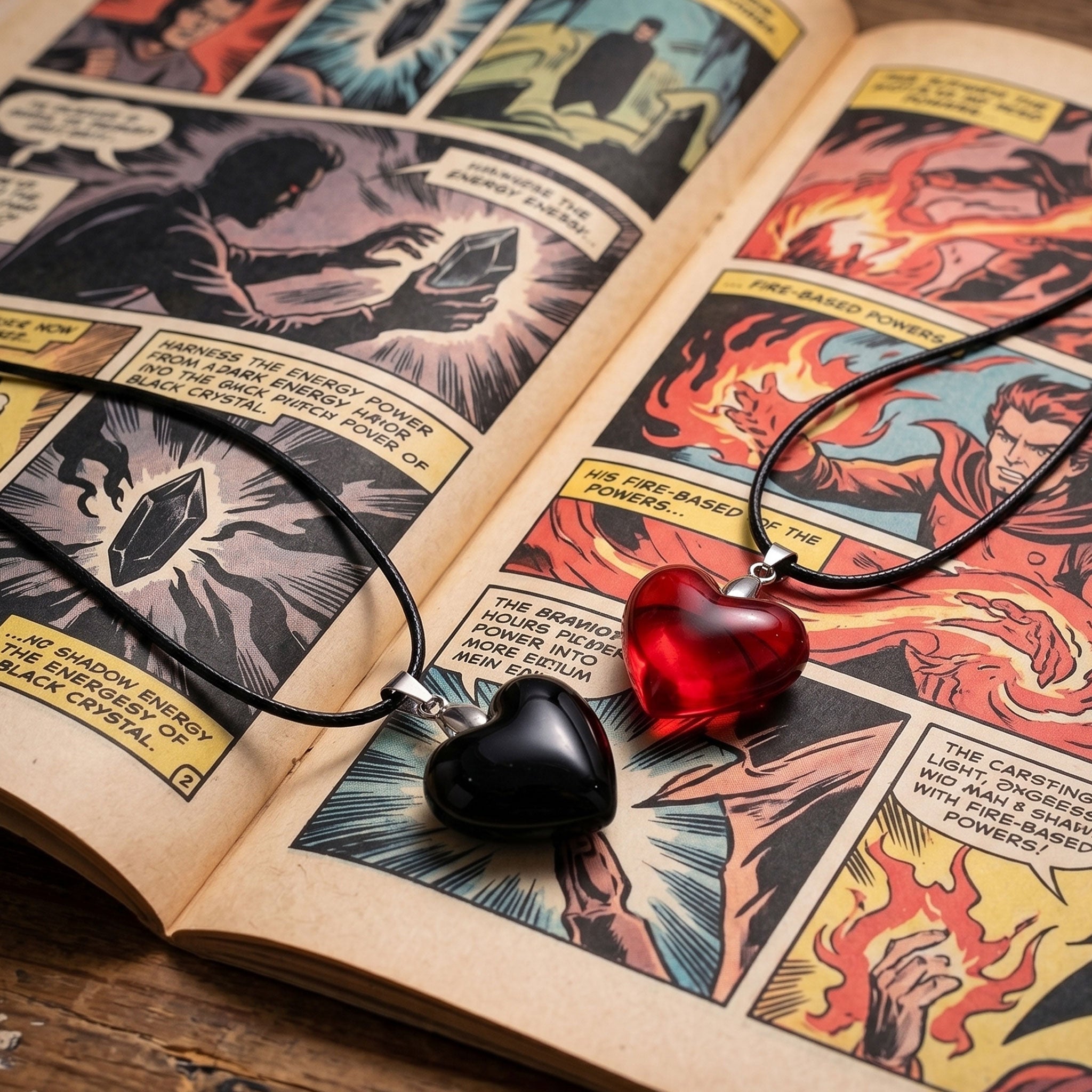 Black and Red Heart Couple Necklace Set Matching Love Pendant Romantic Gift for Couples by Ashwear