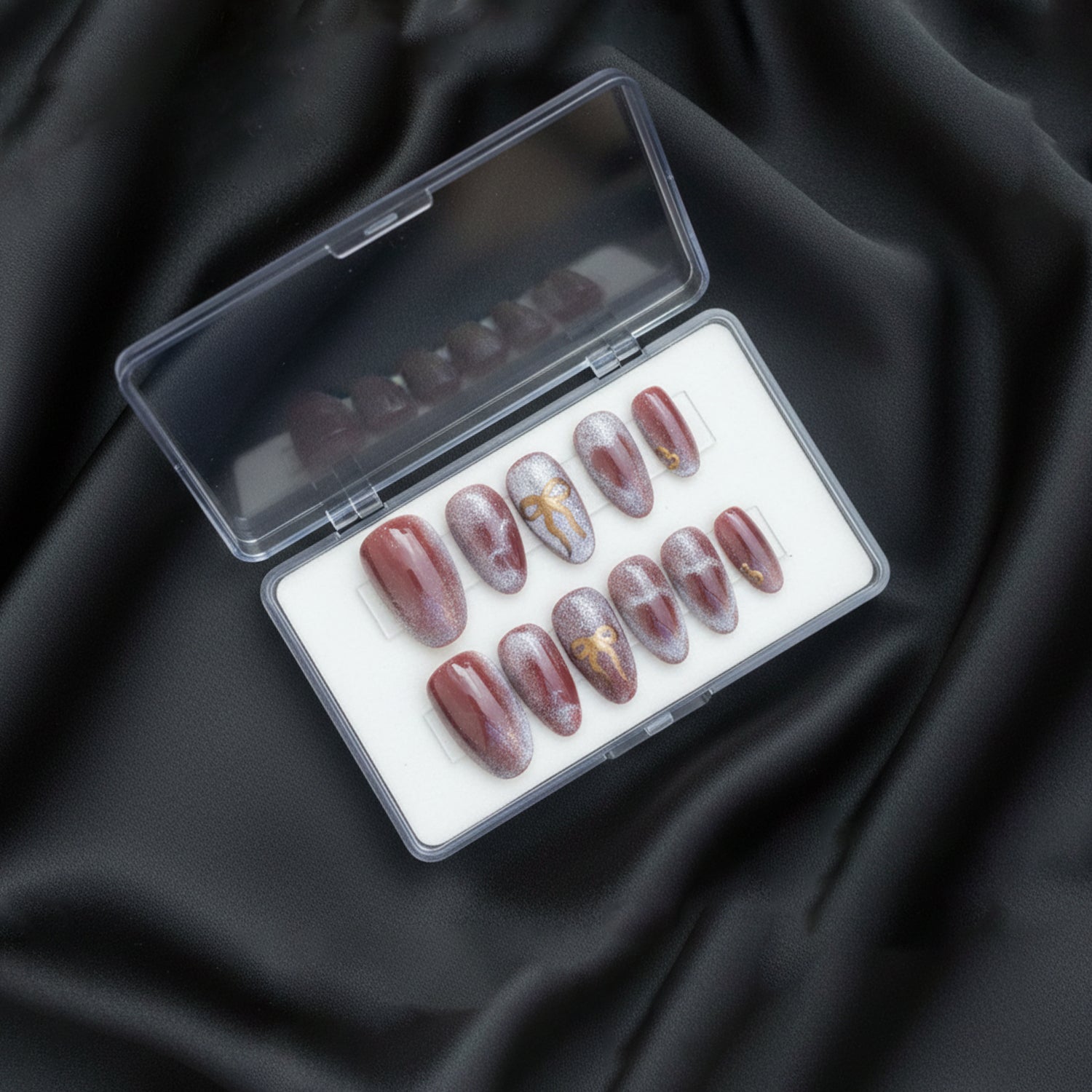 Brown Mauve Shimmer Luxury Press-On Nails | Elegant Glossy Designer Nails for Women – Ashwear