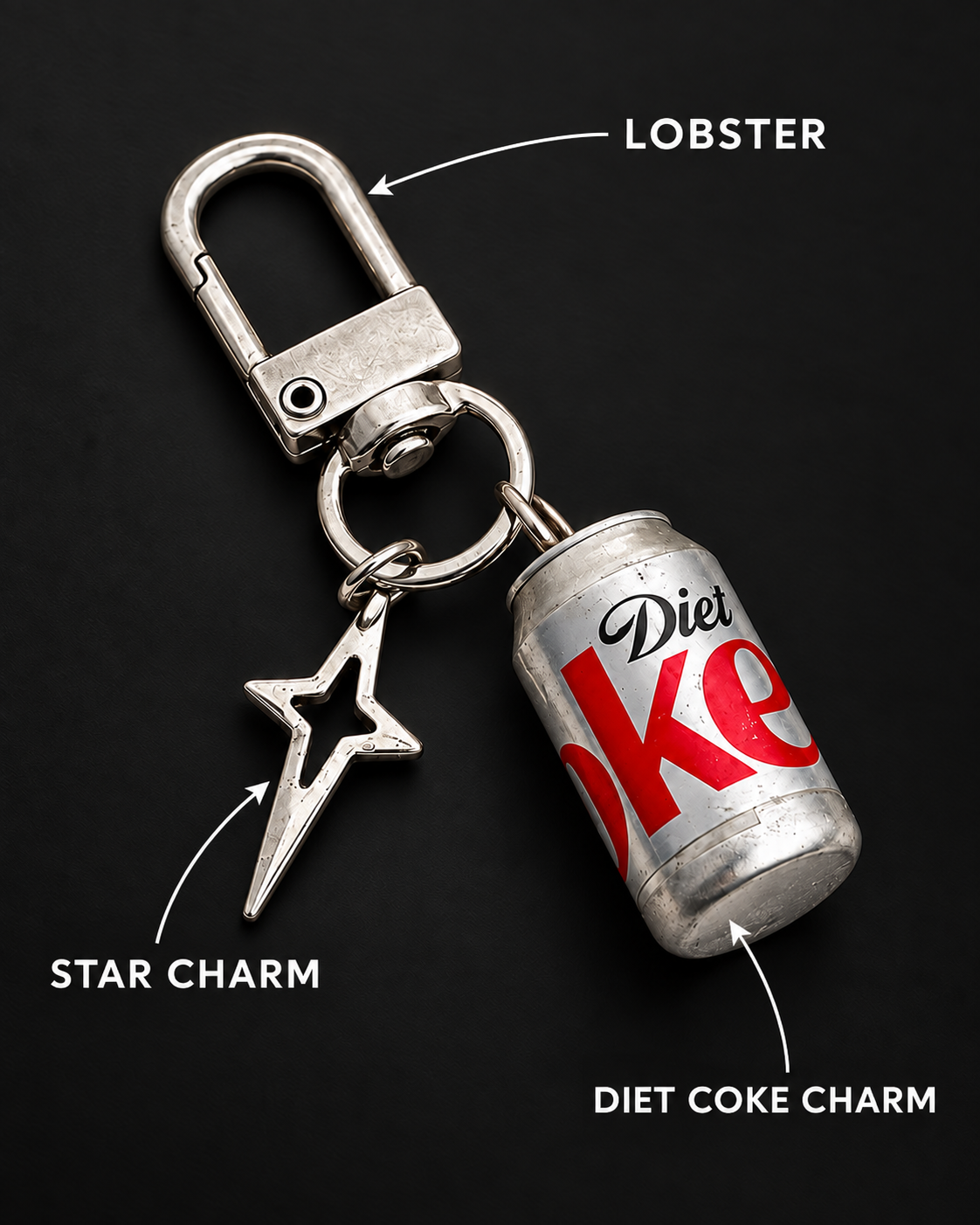 Diet Coke Star Charm Keychain – Y2K Silver Bag Charm