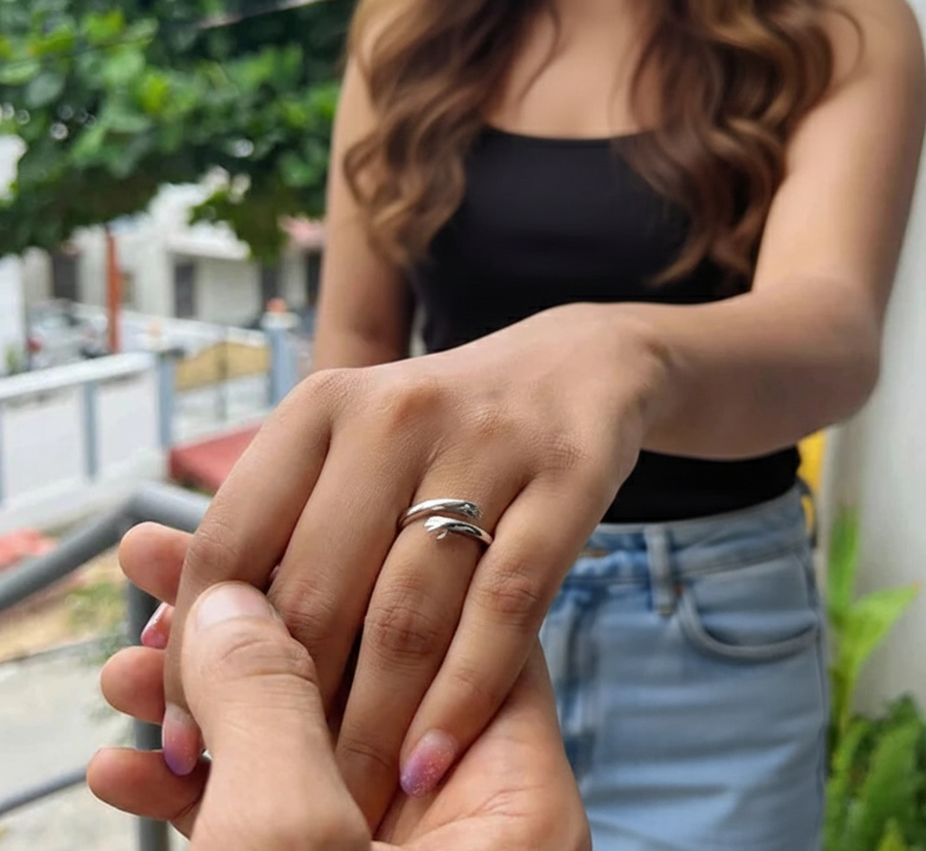 Couple Hug Ring | Adjustable Silver Embrace Ring for Couples, Romantic Love Gift