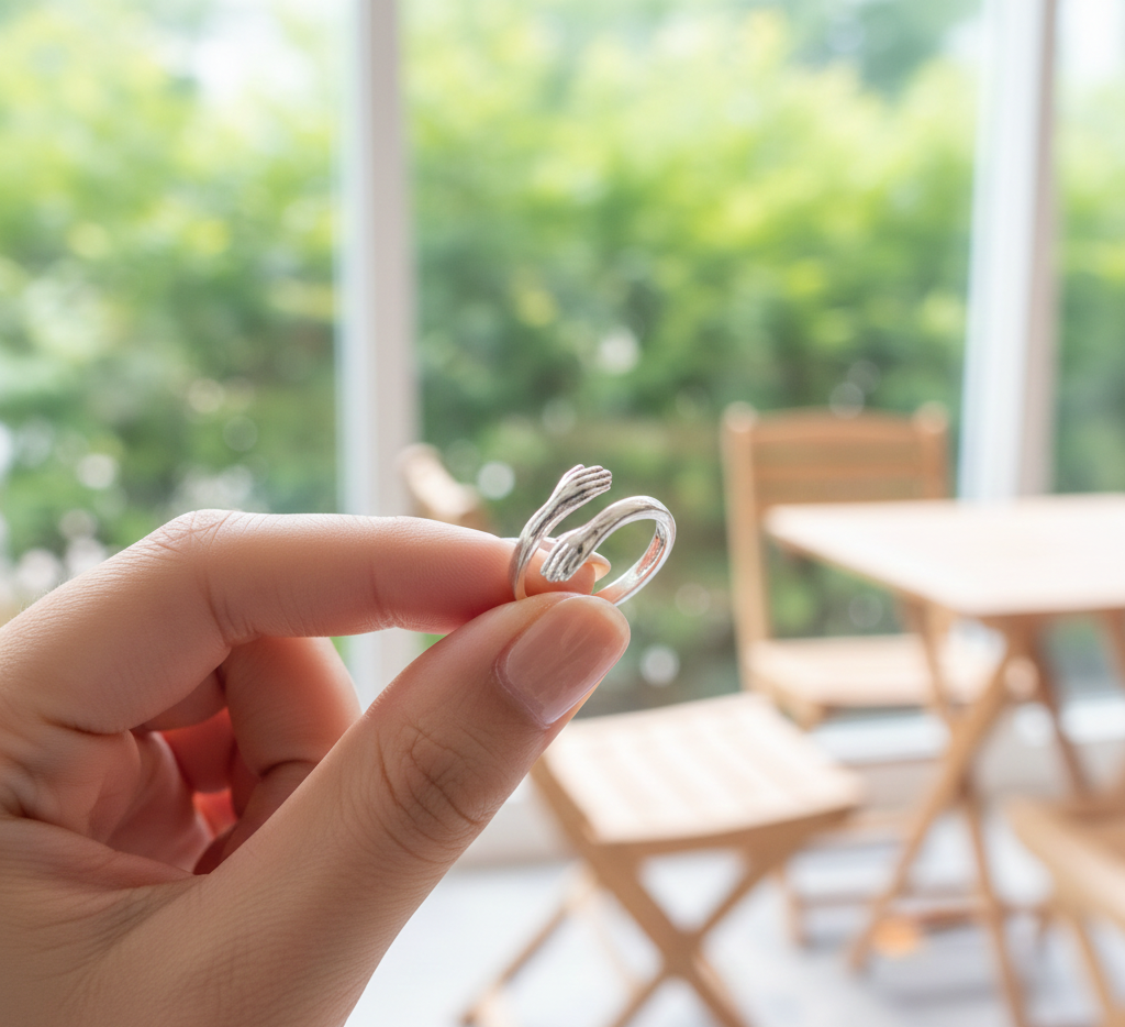 Couple Hug Ring | Adjustable Silver Embrace Ring for Couples, Romantic Love Gift