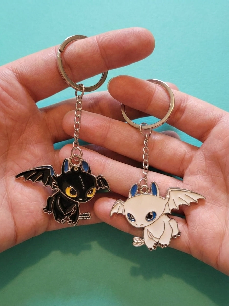 Night Fury & Light Fury Dragon Keychain | Couple Dragon Anime Keychain