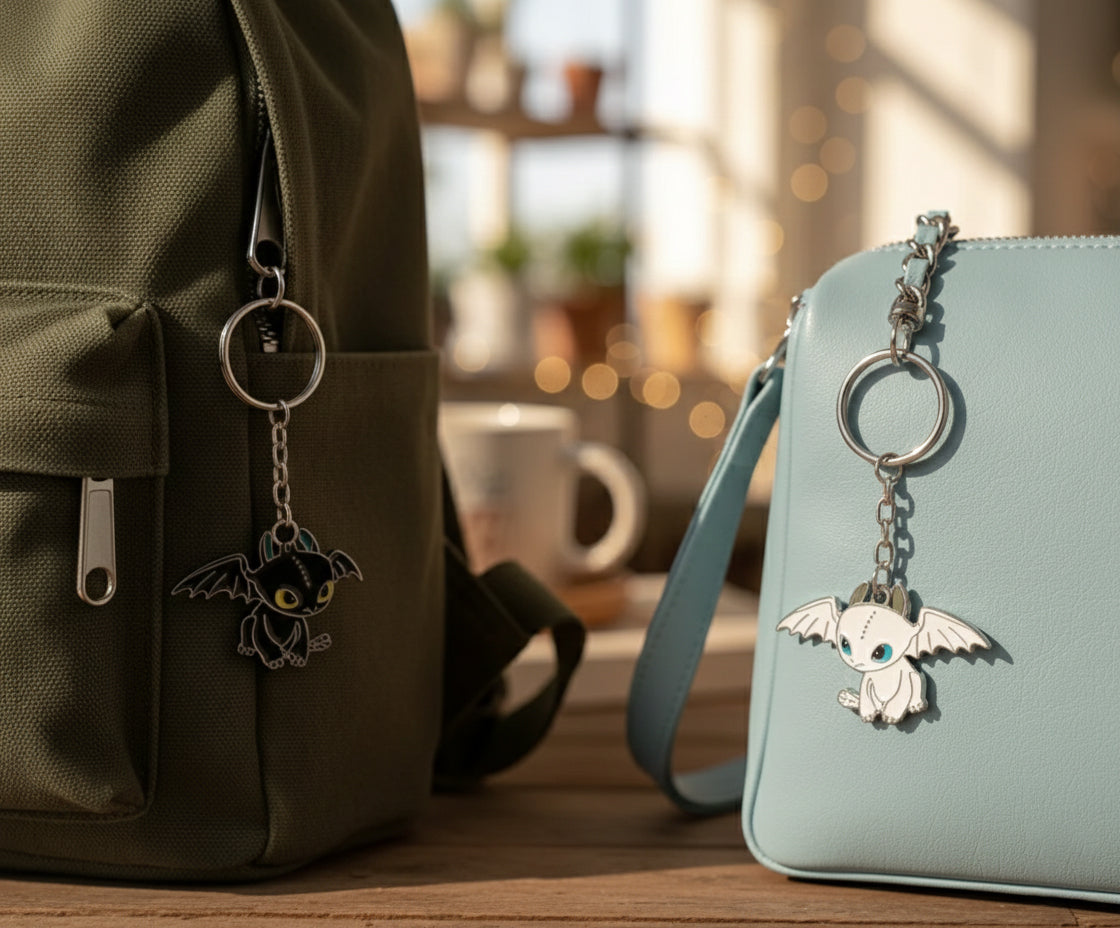 Night Fury & Light Fury Dragon Keychain | Couple Dragon Anime Keychain