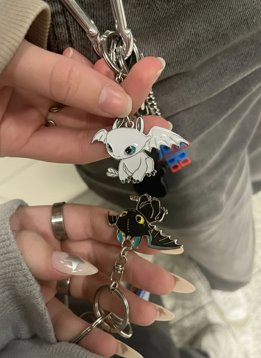 Night Fury & Light Fury Dragon Keychain | Couple Dragon Anime Keychain