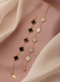 Premium Clover Black & White Charm Anti Tarnish Gold Bracelet