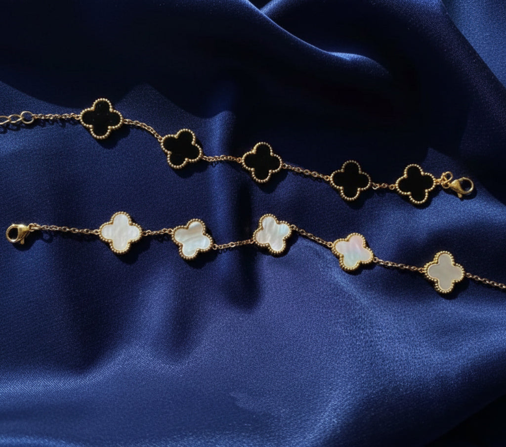 Premium Clover Black & White Charm Anti Tarnish Gold Bracelet