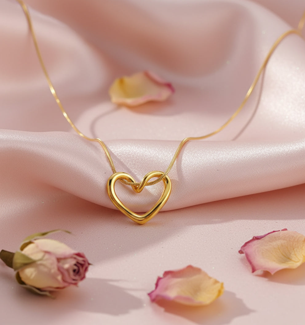 Golden Heart Knot Pendant Necklace for Women