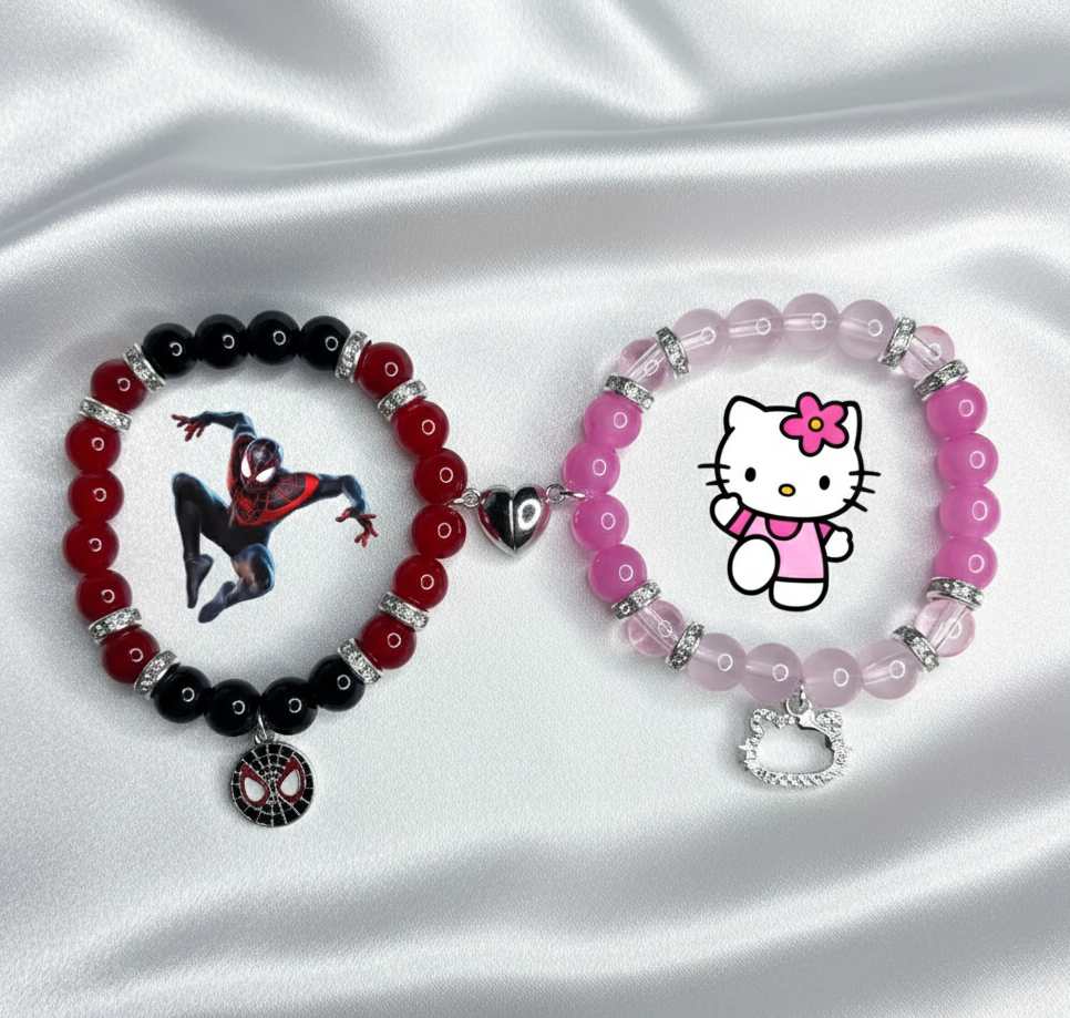 Marvel Miles Morales x Hello Kitty Matching Magnetic Heart Bracelets