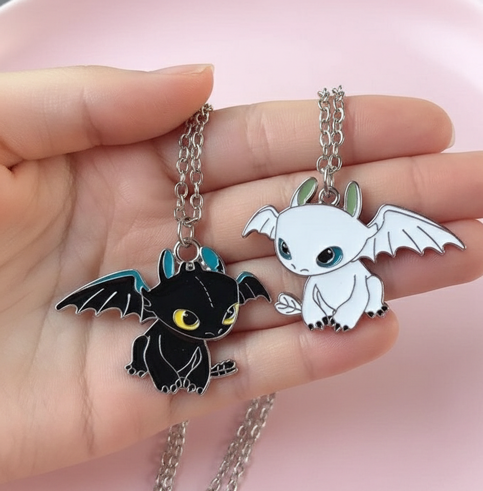 Night Fury & Light Fury Matching Necklace for Couples – Dragon Pendant Set