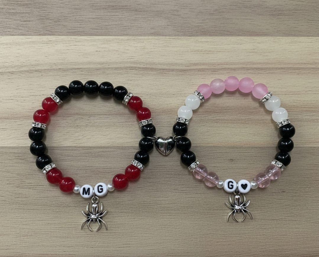 Miles x Gwen Couple Alphabet Bead Bracelet Set with Bracelet spider Charm