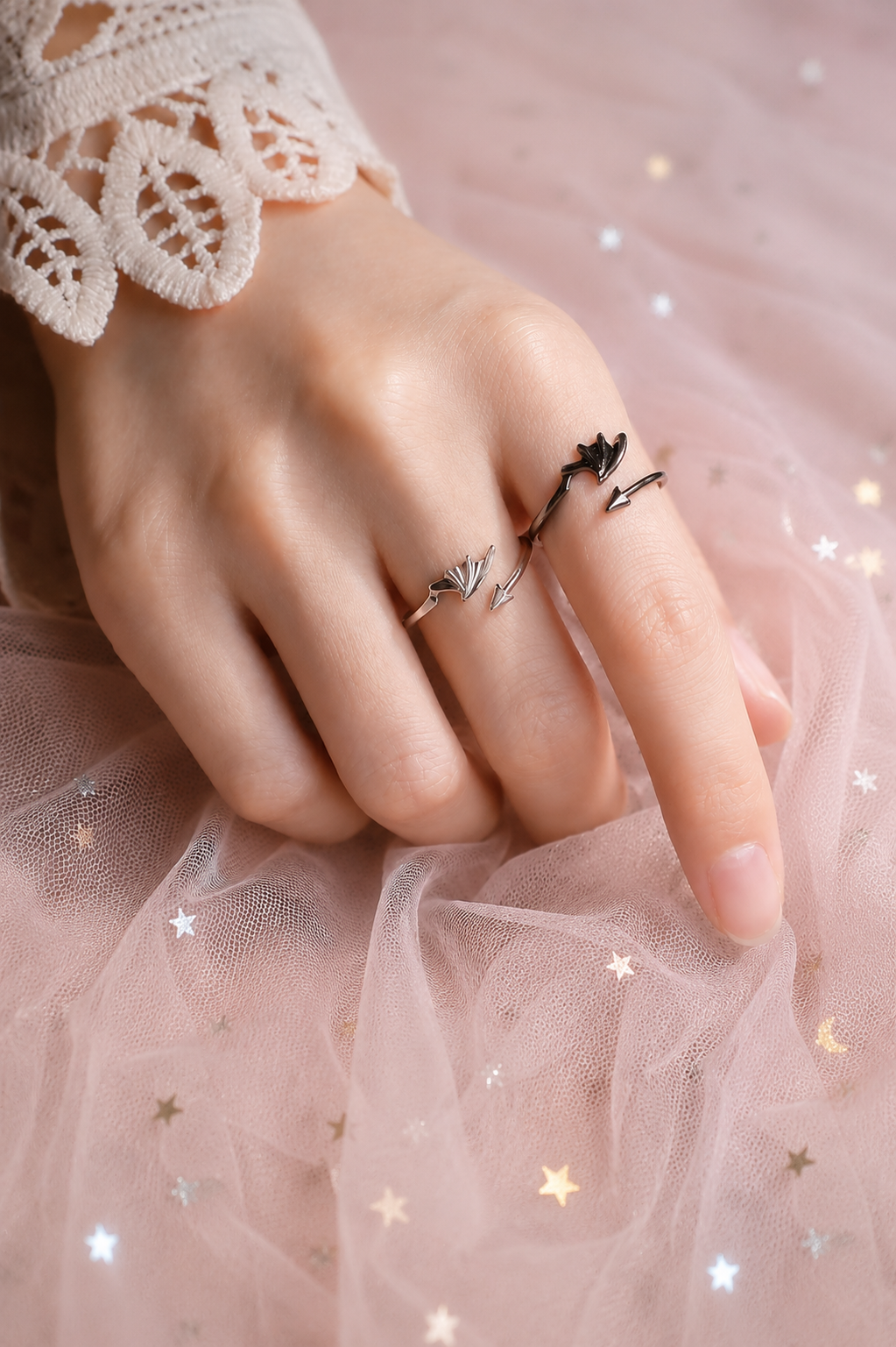 Night Fury & Light Fury Matching Rings – Dragon Wing Couple Ring Set