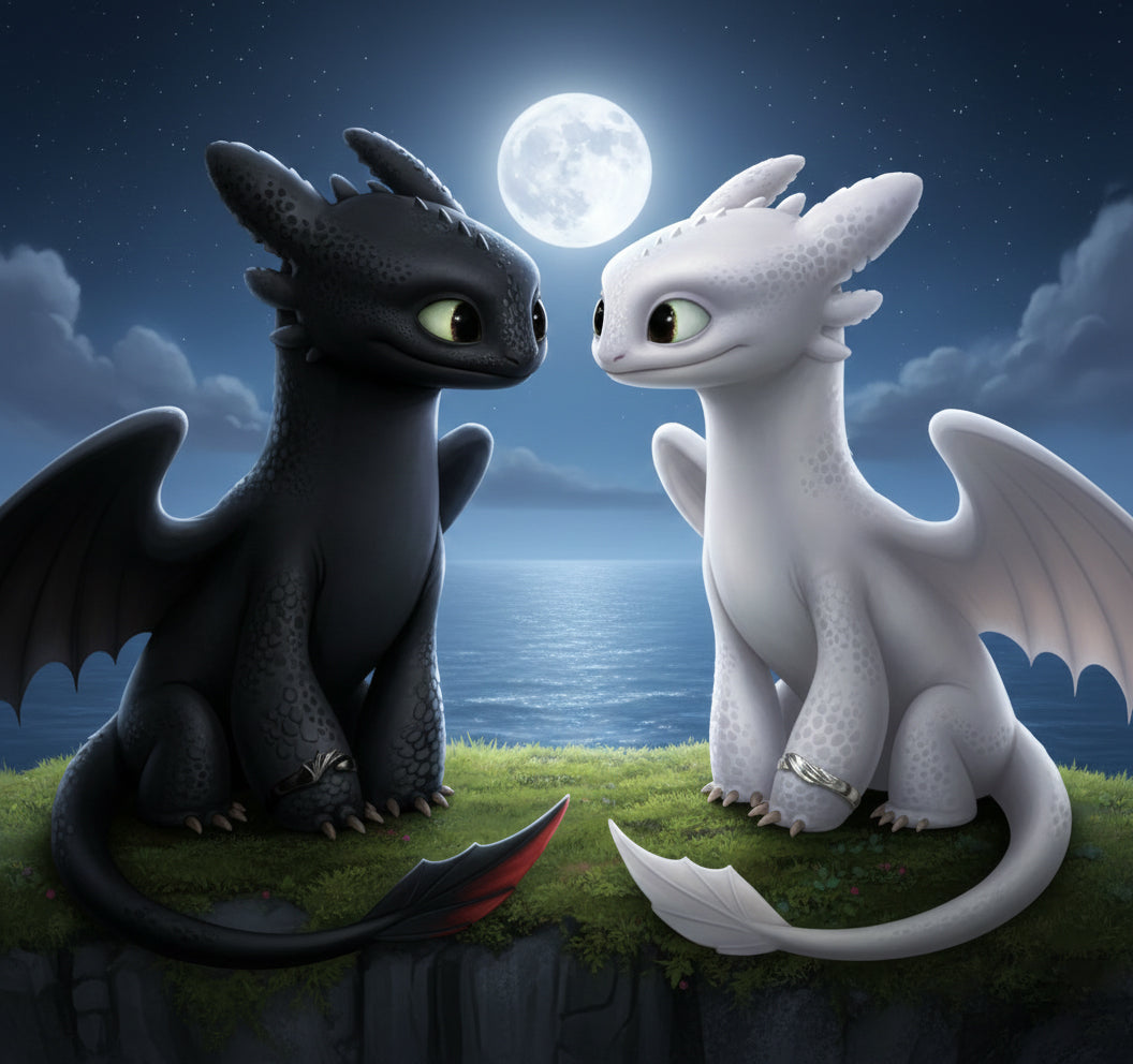 Light Fury x Night Fury Couple Ring | HTTYD Inspired Matching Set