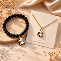 Panda Charm Black Beaded Bracelet & Necklace Set
