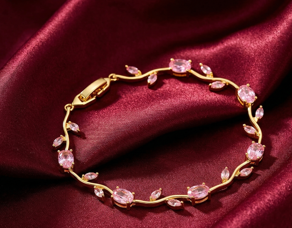 Pink Tulip Bracelet – Elegant Gold-Plated Floral Jewelry for Women