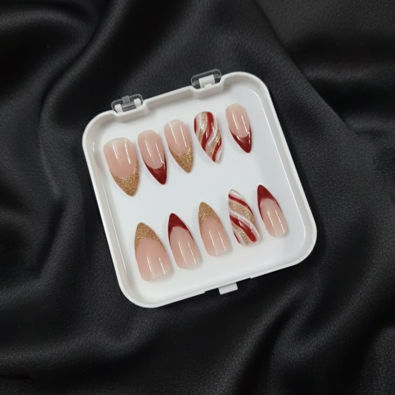 Pink & Gold Blush Elegance Luxury Press-On Nails | Glossy Designer French Tip Nails for Women – Ashwear