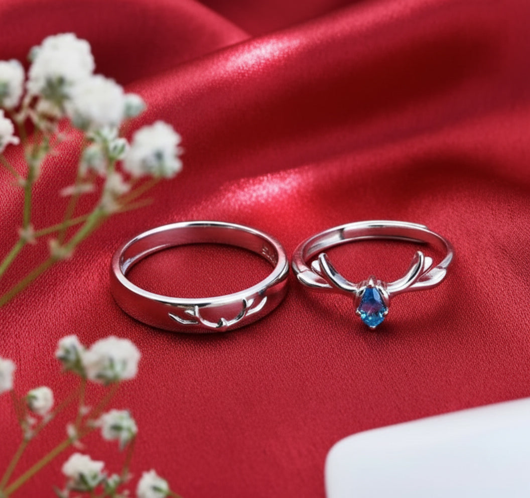 Reindeer Couple Silver Rings | Unique Antler Engagement & Promise Rings