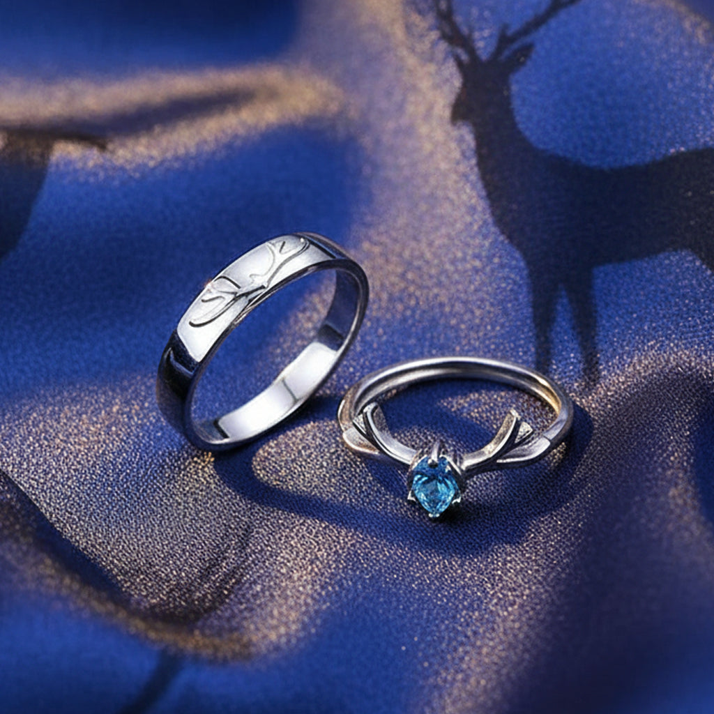 Reindeer Couple Silver Rings | Unique Antler Engagement & Promise Rings