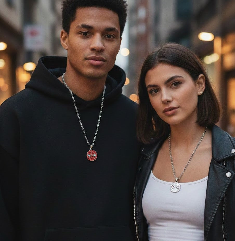 Spider-Man x Spider-Woman Matching Pendant Set | Superhero Couple Necklace & Marvel Fan