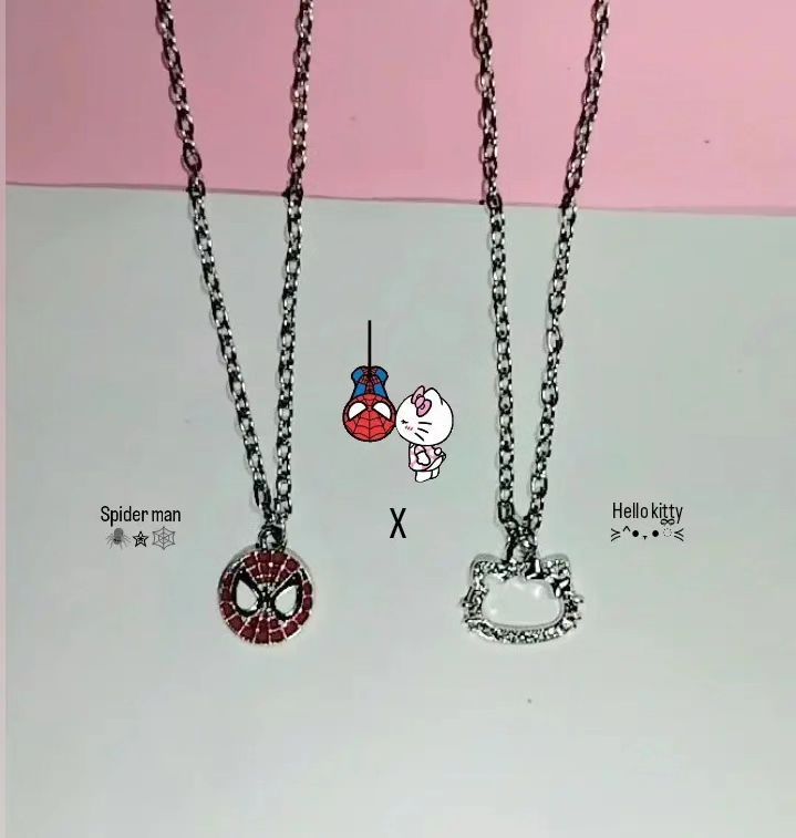 Spider-Man × Hello Kitty Matching Pendant Necklaces – Couple & BFF Set
