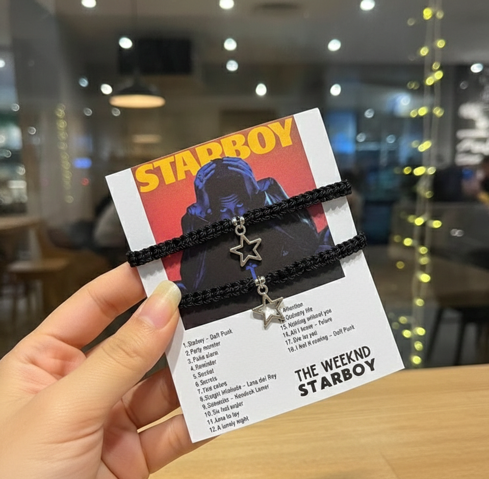Star Boy & Star Girl Matching Bracelet | Couple Star Charm Black Thread Bracelet