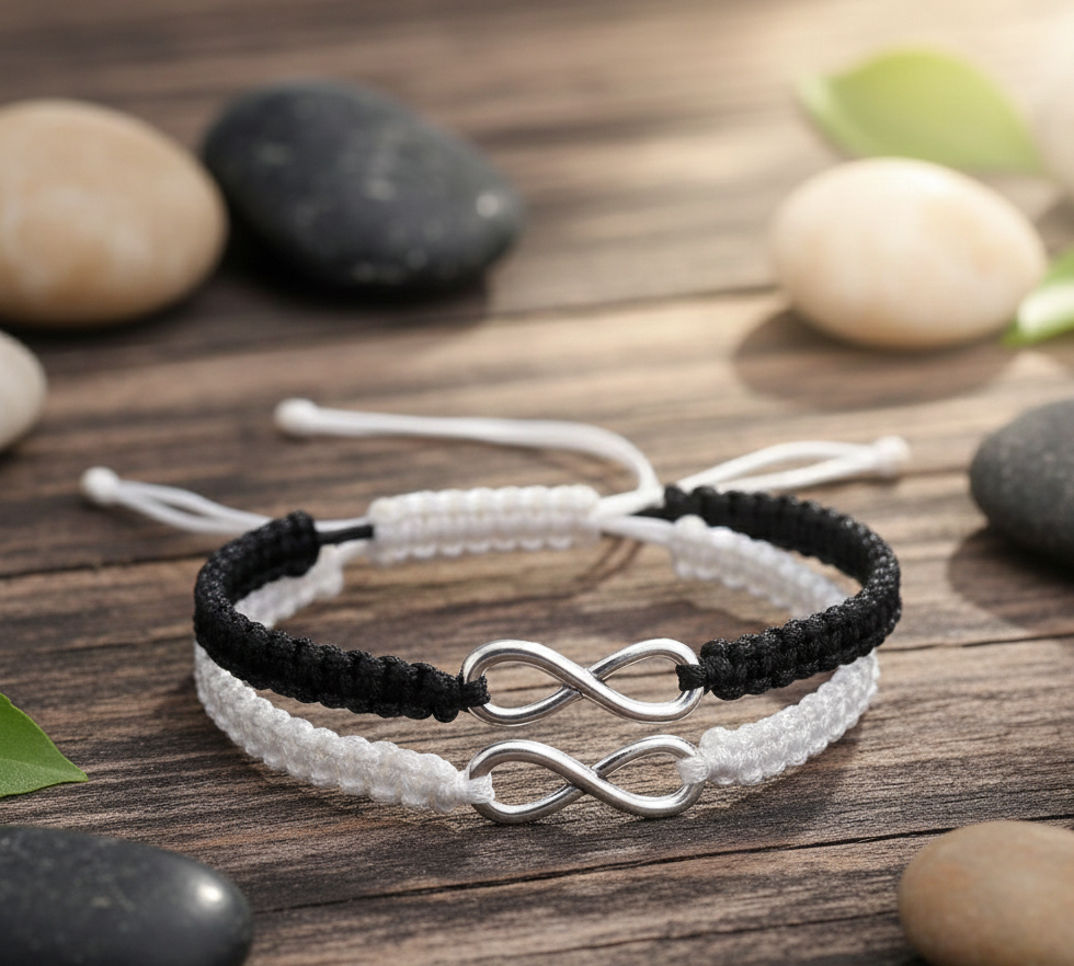 Infinity Bracelet – Black White Bracelet | Couple & Friendship Infinity Bracelet | Adjustable Handmade Unisex Macrame Bracelet