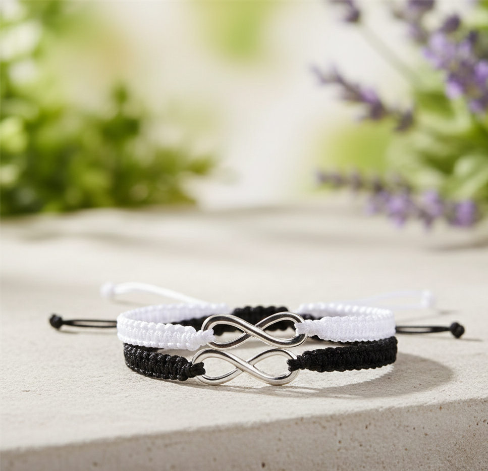 Infinity Bracelet – Black White Bracelet | Couple & Friendship Infinity Bracelet | Adjustable Handmade Unisex Macrame Bracelet