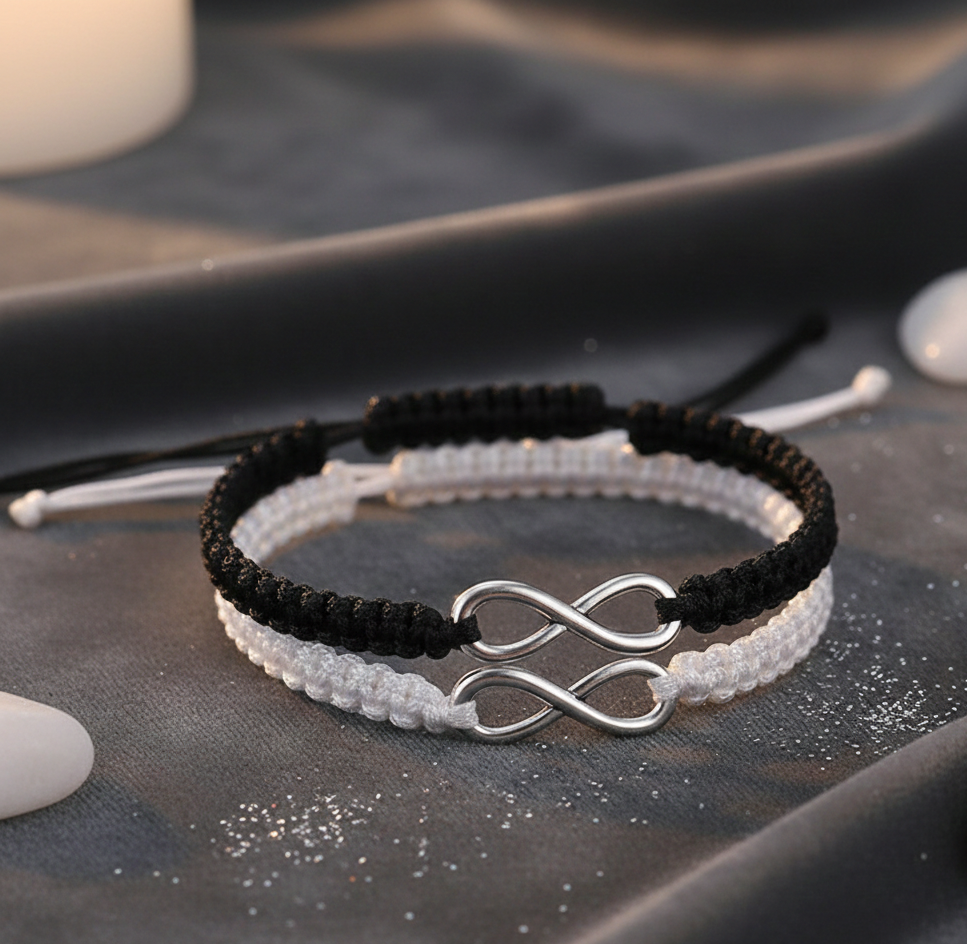 Infinity Bracelet – Black White Bracelet | Couple & Friendship Infinity Bracelet | Adjustable Handmade Unisex Macrame Bracelet