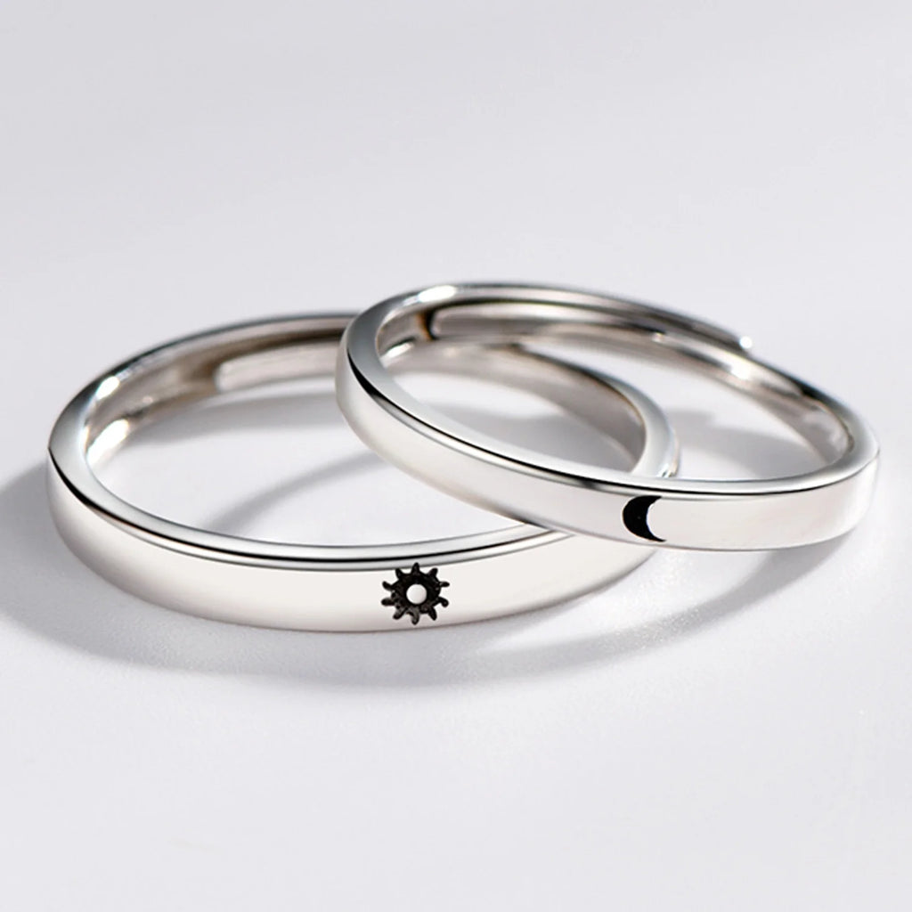Sun & Moon Silver Matching Couple Rings