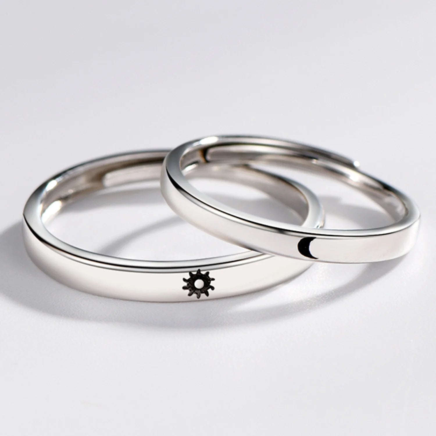 Sun & Moon Silver Matching Couple Rings