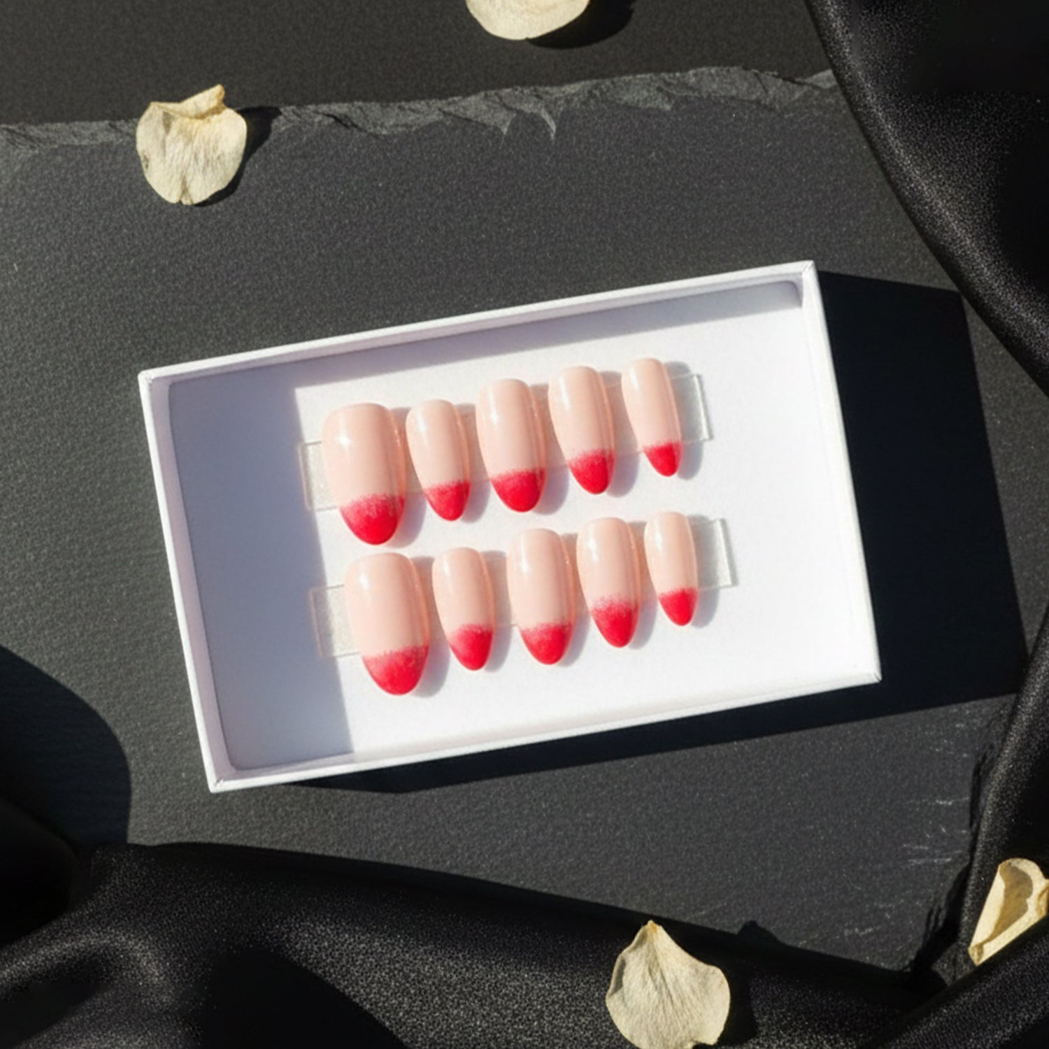 Red & Nude Gradient Luxury Press-On Nails | French Tip Designer Nails for Women – Ashwear