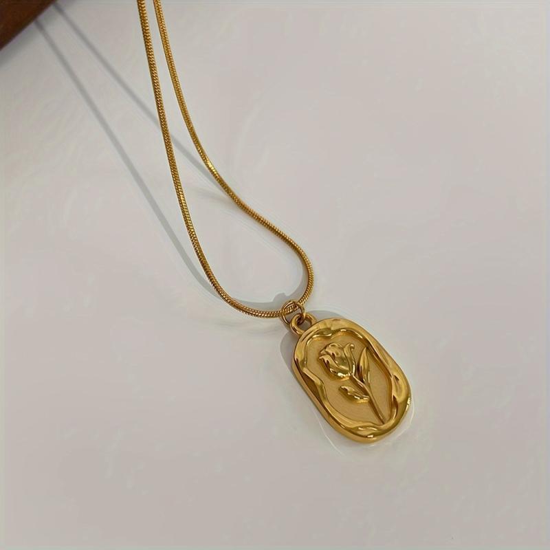 Vintage Rose Coin Pendant Necklace for Women | Gold Floral Necklace