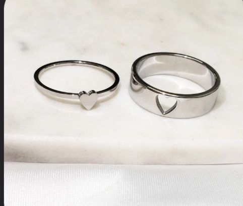 Minimalist Heart Couple Matching Rings | Adjustable Stainless Steel Promise Ring Set for Couples