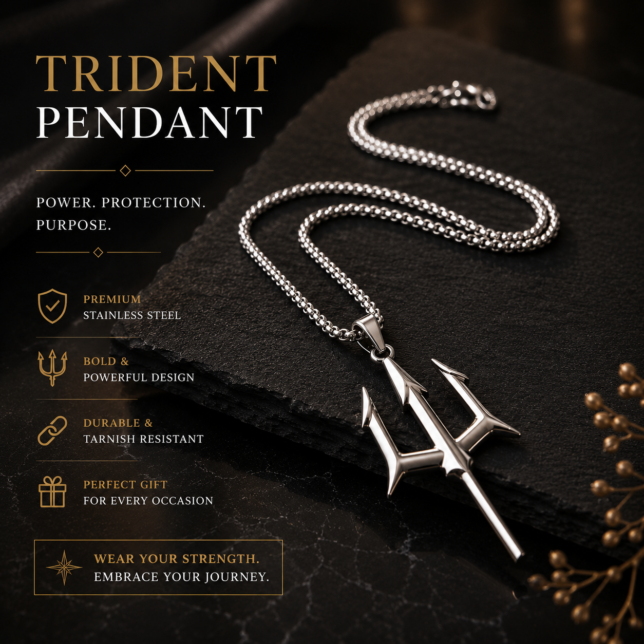 Trishul Pendant Necklace | Silver Trident Chain for Men & Women