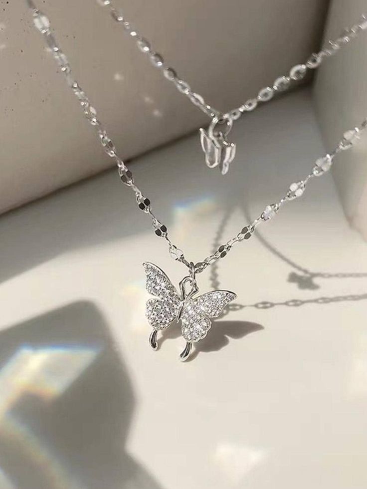 Sparkling Butterfly Pendant Necklace for Women | Crystal Butterfly Charm Necklace | Stainless Steel