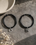 Web & Whiskers Matching Couple Bracelets – Black Adjustable Charm Bracelet Set