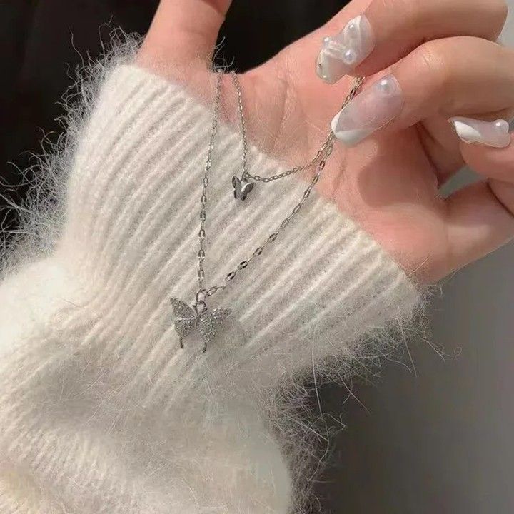 Sparkling Butterfly Pendant Necklace for Women | Crystal Butterfly Charm Necklace | Stainless Steel