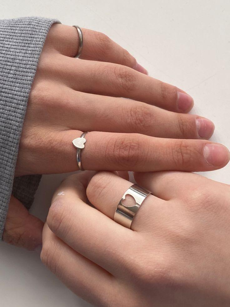 Minimalist Heart Couple Matching Rings | Adjustable Stainless Steel Promise Ring Set for Couples