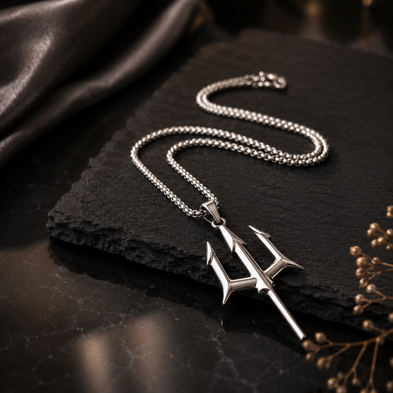 Trishul Pendant Necklace | Silver Trident Chain for Men & Women