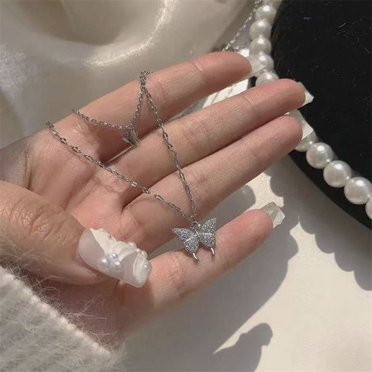 Sparkling Butterfly Pendant Necklace for Women | Crystal Butterfly Charm Necklace | Stainless Steel